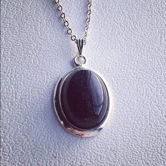 Hand Crafted Jewelry - Simple blue goldstone pendant necklace